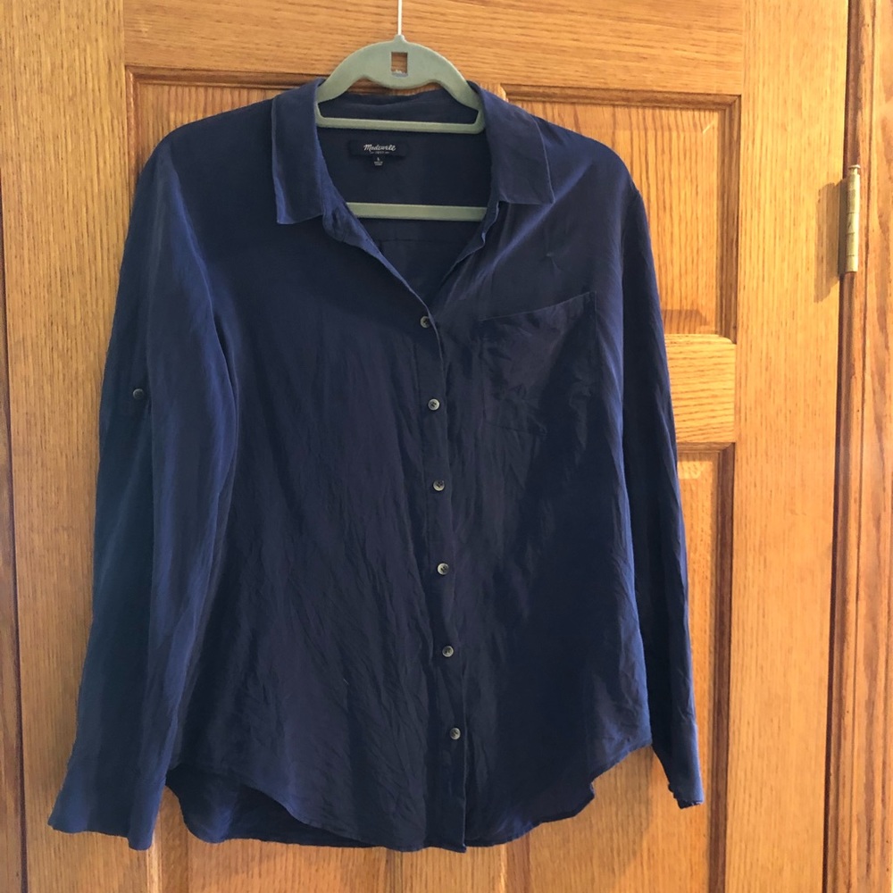 Madewell Navy Silk Button down